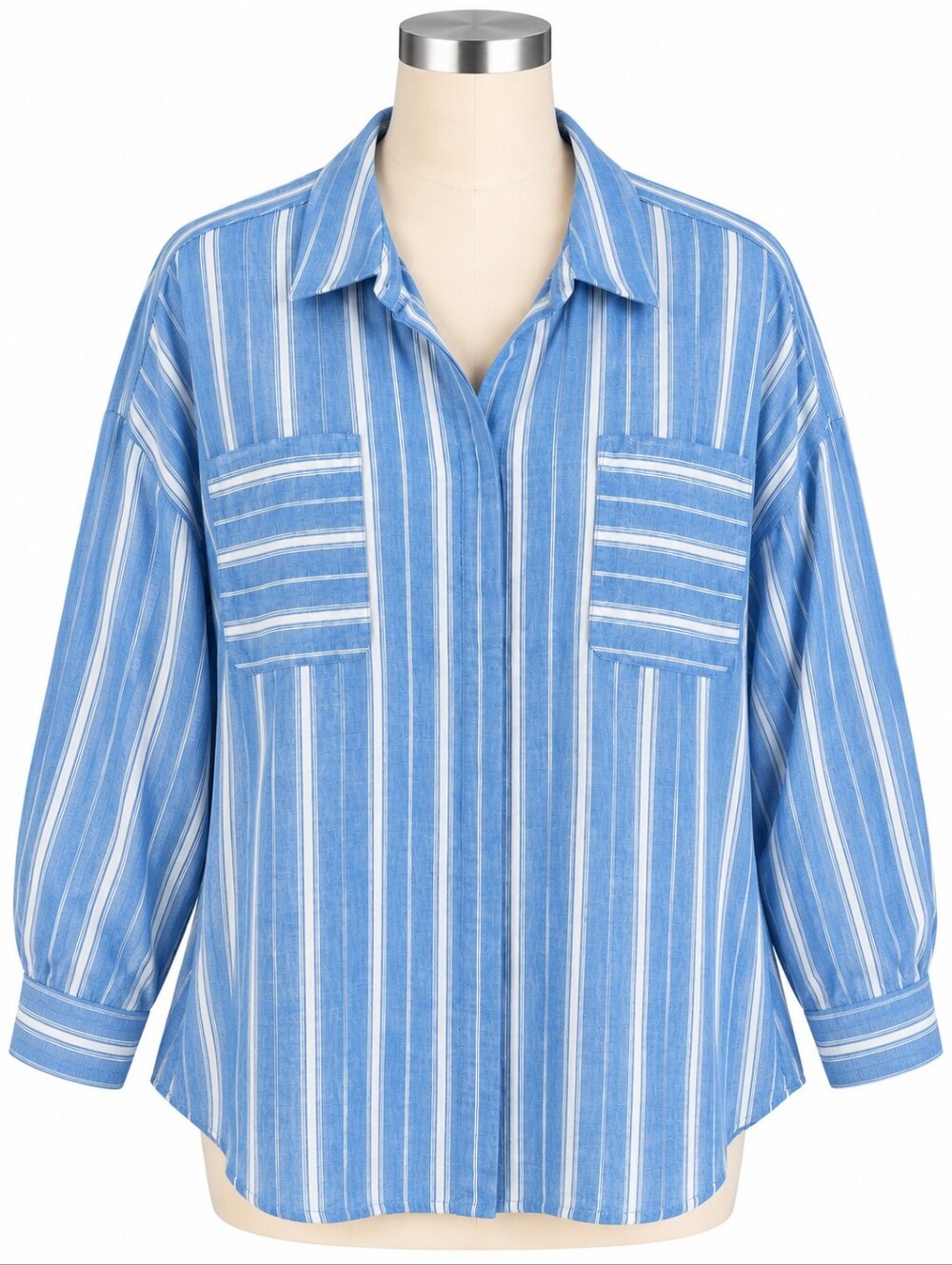 J. Jill Love Linen Shirt Womens 2X Blue White Striped Boyfriend Tunic Button Up